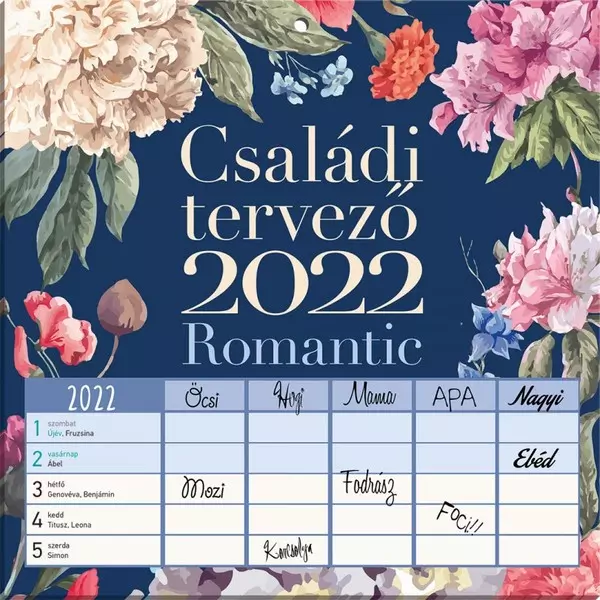 Hűtőmágneses naptár: Családi tervező, romantic - kéthetes, 2022