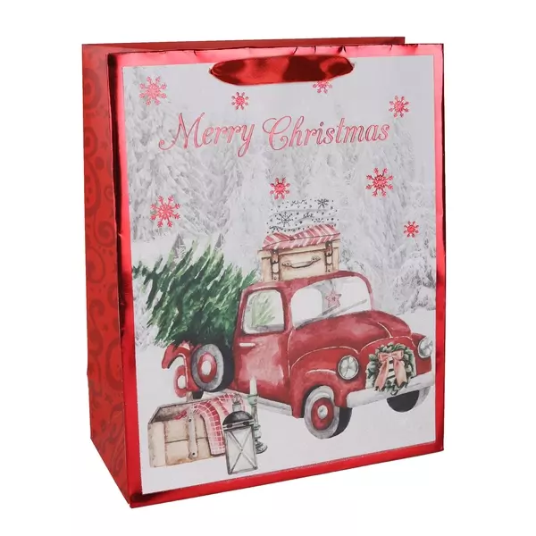 Merry Christmas Pungă cadou cu model mașinuță - 18 x 23 cm