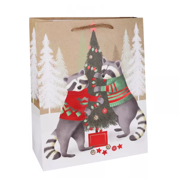 Mosómedvék karácsonyfával ajándéktasak - 18 x 23 cm
