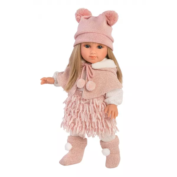 Llorens: Elena baba rózsaszín kötött ruhában - 35 cm