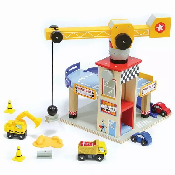 ToyToyToy: Fa garázs játékszett daruval, 4 db autóval és kiegészítőkkel