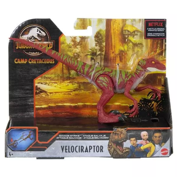 Jurassic World: Dínó riválisok - bordó Velociraptor figura