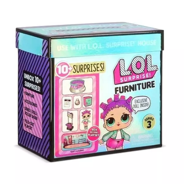 L.O.L Surprise Furniture 3. széria: Roller Pink játékszett, babával és bútorokkal - görkoripálya