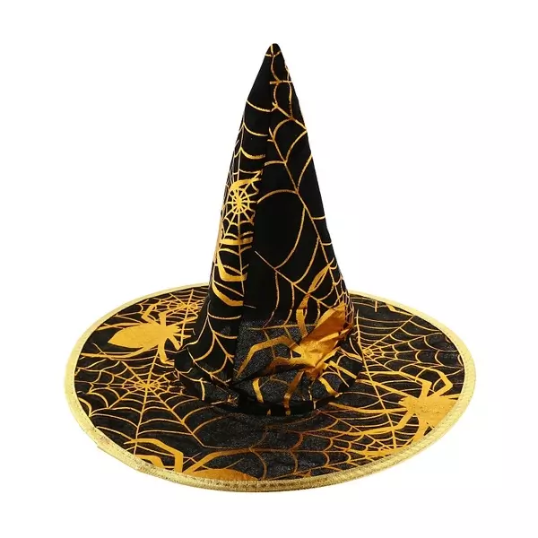 Pălărie de vrăjitoare cu model păianjen auriu - mărimea S.