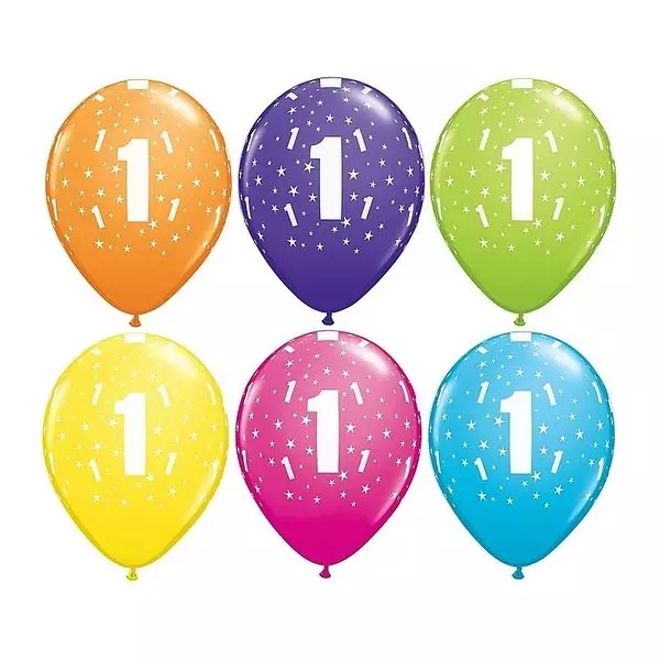 Set de 6 baloane colorate cu cifra 1 - mixt