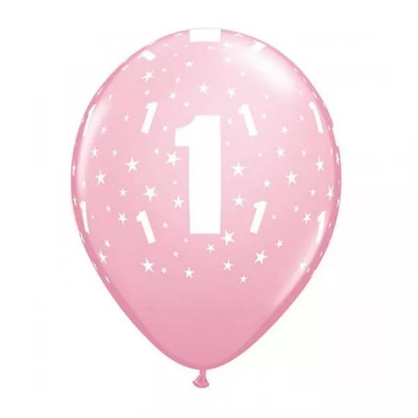 Set de 6 baloane colorate cu cifra 1 - roz pastel