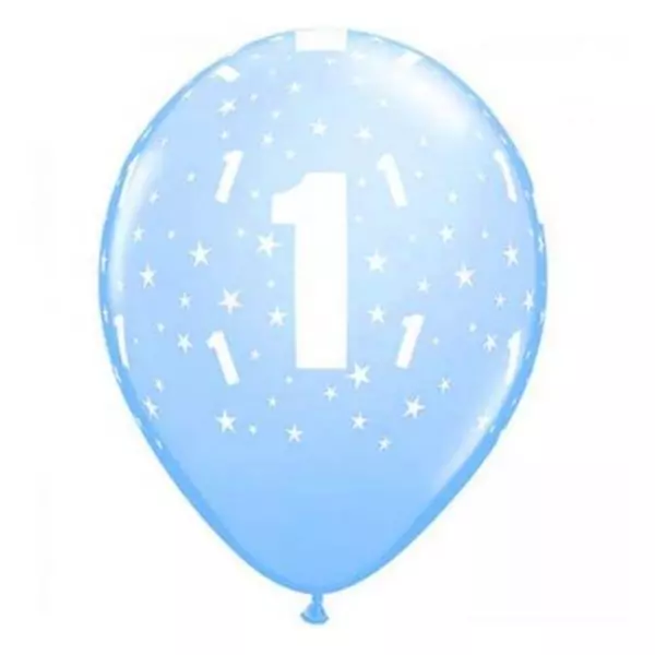 Set de 6 baloane colorate cu cifra 1 - albastru pastel