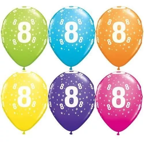 Set de 6 baloane colorate cu cifra 8 - mixt