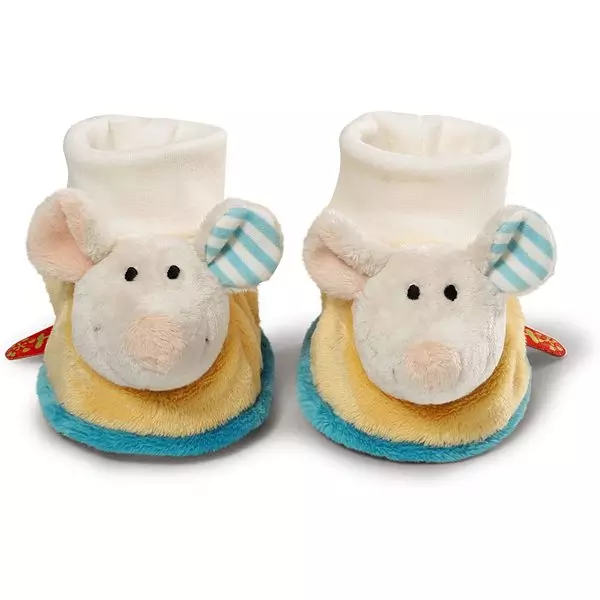 Nici: Primii mei papuci de casă - Papuci pentru bebeluși din pluș cu model șoarece