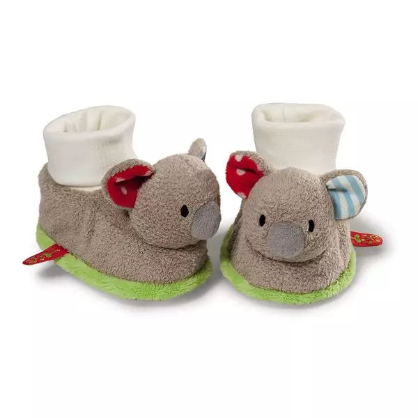 Nici: Primii mei papuci de casă - Papuci pentru bebeluși din pluș cu model coala