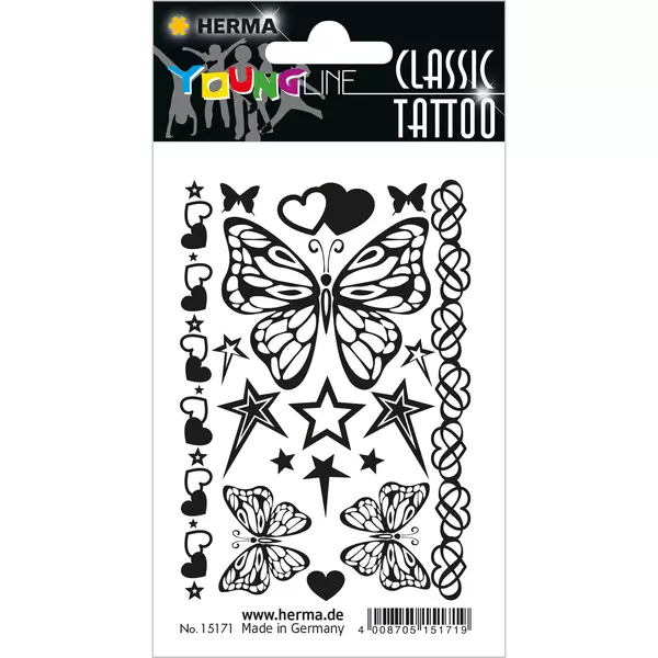 Herma: Tatuaj temporar alb-negru cu model fluturi