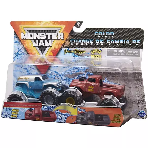 Monster Jam: Grave Digger - set cu 2 mașinuțe culori schimbătoare