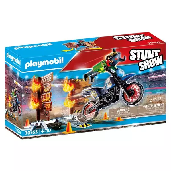 Playmobil: Stunt Show Motocicletă cu perete în flăcări 70553