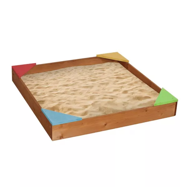 Cutie nisip din lemn cu colțuri de ședere colorate - 90 x 90 x 12 cm