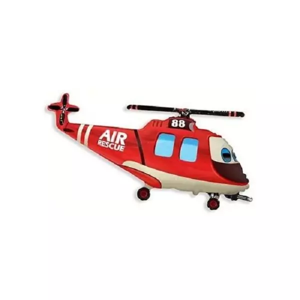 Mentőhelikopter formájú pálcára tehető fólia lufi - piros, 36 cm
