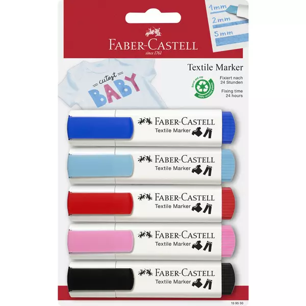 Faber-Castell: Set markere pentru textile în culori pastelate - 5 buc