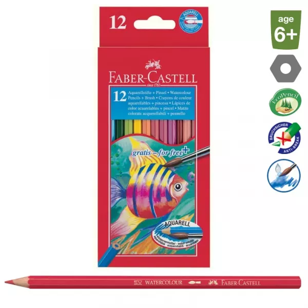 Faber-Castell: Set de creioane colorate acuarelă, cu pensulă - 12 buc