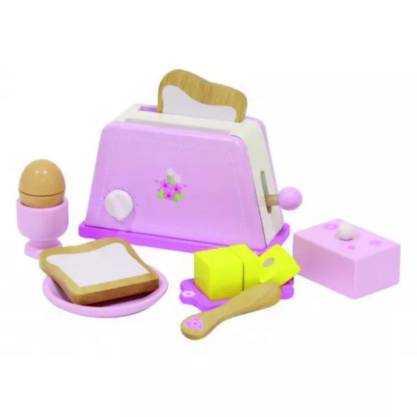 Prăjitor de pâine roz din lemn, cu accesorii