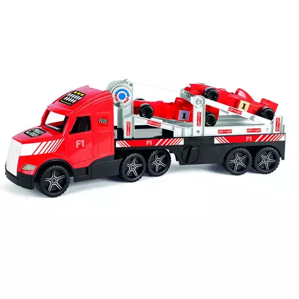 Wader: Magic Truck - camion care transportă mașină de curse F1 - roșu