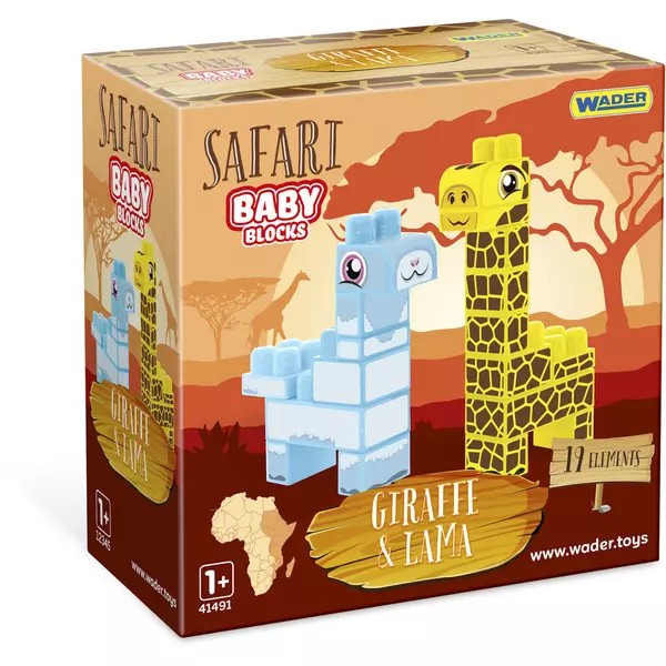 Wader: Baby Blocks Safari cuburi de construcții - girafă și lamă