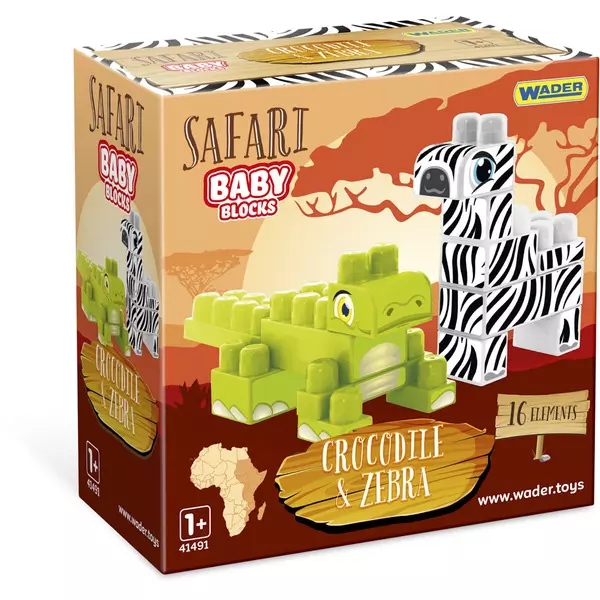 Wader: Baby Blocks Safari cuburi de construcții - crocodil și zebră