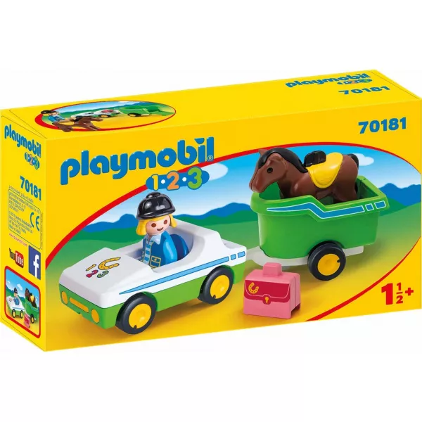Playmobil 1.2.3.: Kisautó lószállító pótkocsival