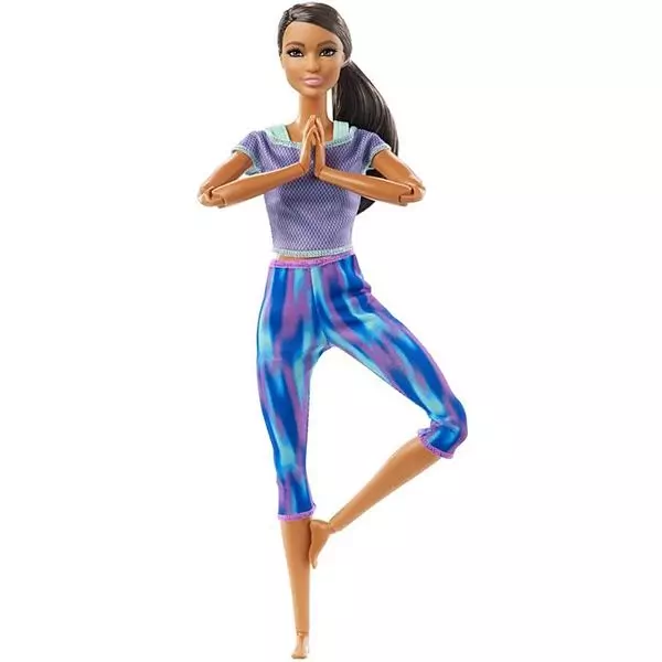 Barbie Mozgásra Tervezve: barna bőrű jóga Barbie lila-kék ruhában