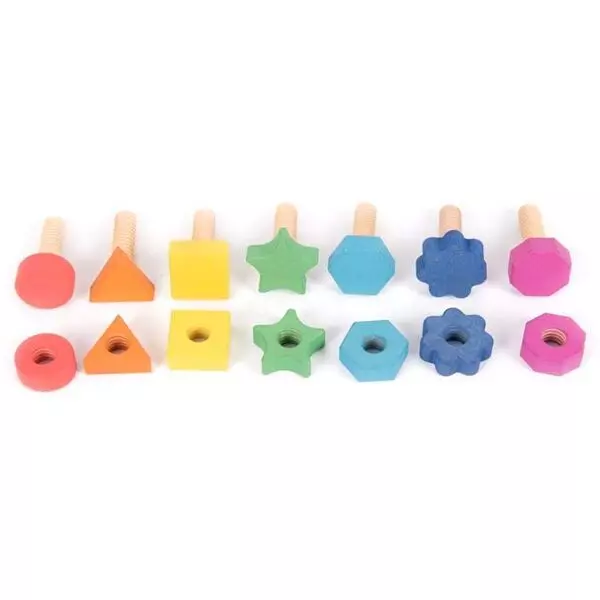 TickiT: Set șuruburi cu piulițe colorate din lemn - 7 piese