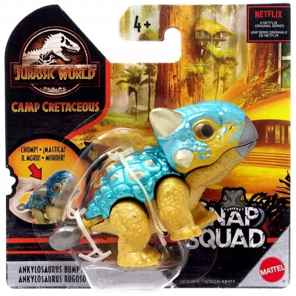 Jurassic World: Snap Squad - Mini figurină dinozaur Ankylosaurus Bumpy s care poate mușca