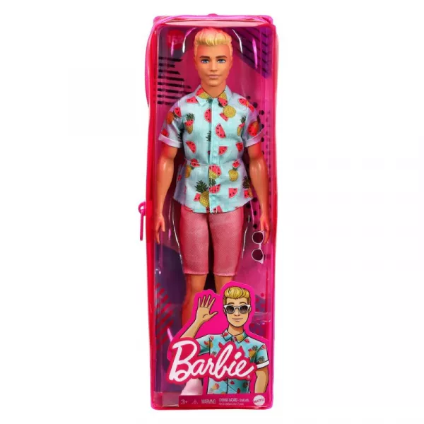 Barbie Fashionistas: Păpușă Ken cu păr blond într-un suport cu fermoar