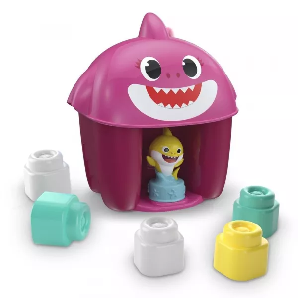 Clemmy: Baby Shark cuburi de construcții și figurină în coș rechin - roz