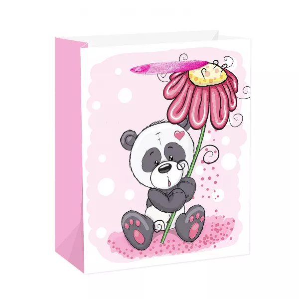 Panda rózsaszín gerberával - 26 x 32 cm