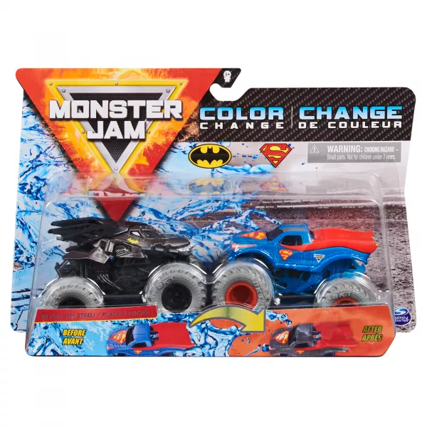 Monster Jam: Batman și Superman - set cu 2 mașinuțe culori schimbătoare
