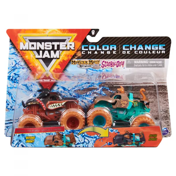 Monster Jam: Monster Mutt Rottweiler și Scooby-Doo - set cu 2 mașinuțe culori schimbătoare