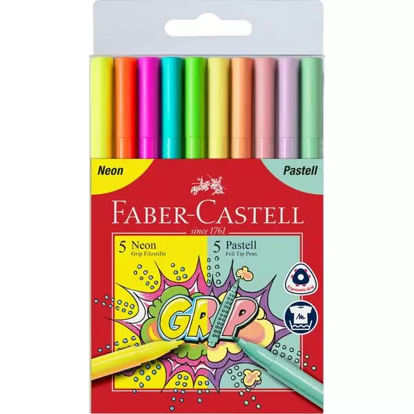 Faber Castell: Grip set de 10 markere - 5 neon, 5 pastelat