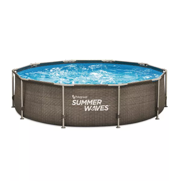 Summer Waves: Fémvázas medence papírszűrős vízforgatóval - 305 cm, rattan mintás