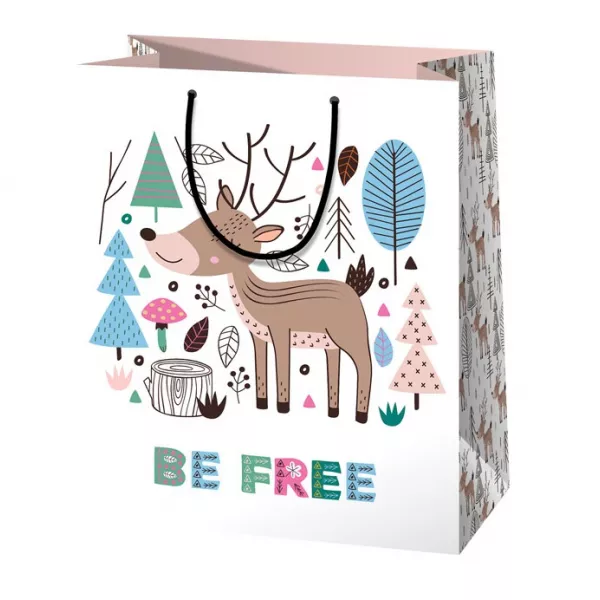 Be Free pungă cadou cu model cerb - 11 x 6 x 14 cm