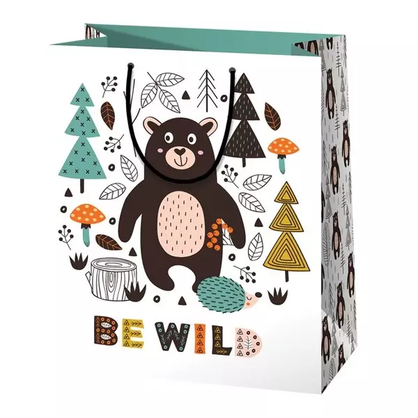 Be Wild pungă cadou cu model urs - 17 x 10 x 23 cm