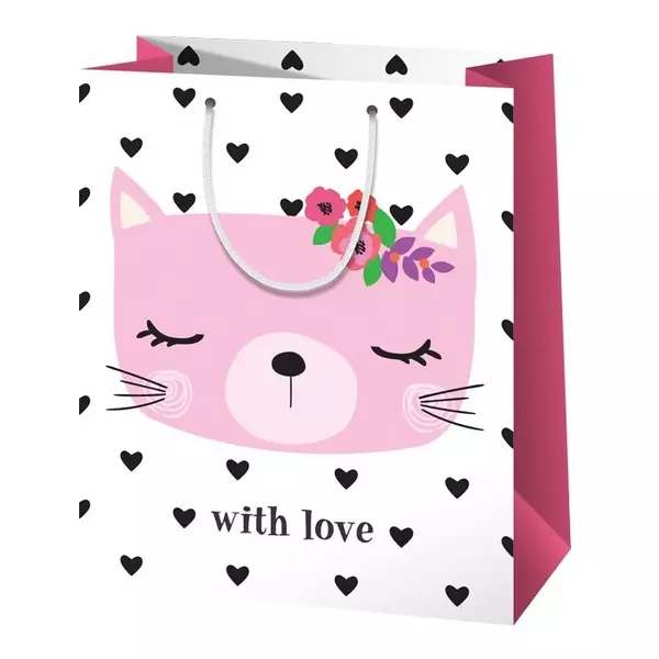 With Love pungă cadou cu model pisică - 26 x 13 x 33 cm
