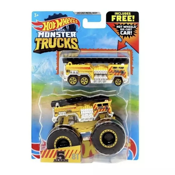 Hot Wheels Monster Trucks: 5 Alarm kisautó szett - sárga