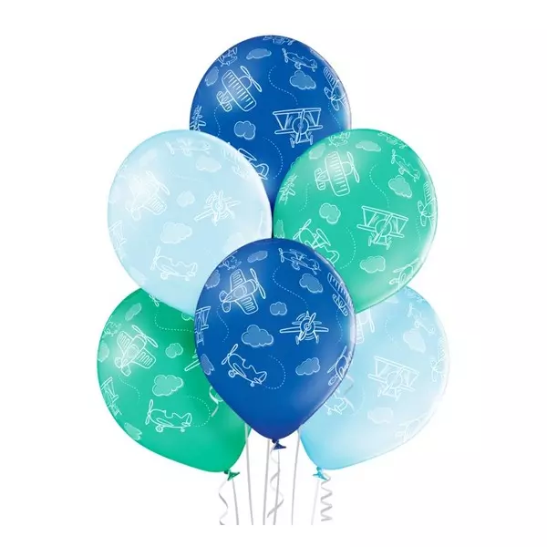 Baloane cu model avioane, în nuanțe de albastru - 6 buc.