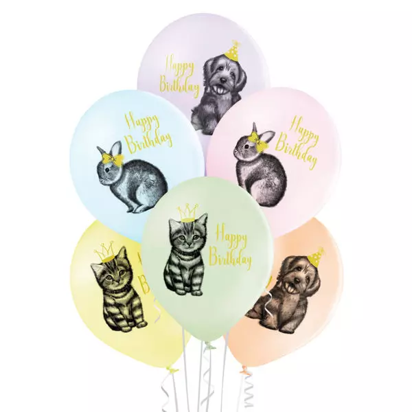 Baloane cu model animale și inscripție Happy Birthday - 6 buc.
