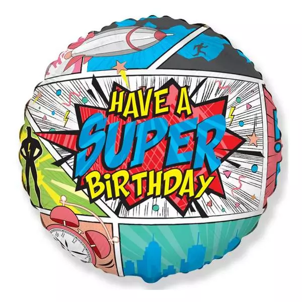 Have a Super Birthday képregényes fólia lufi - 45 cm
