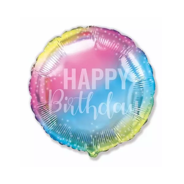 Szivárvány színű Happy Birthday feliratú fólia lufi - 45 cm