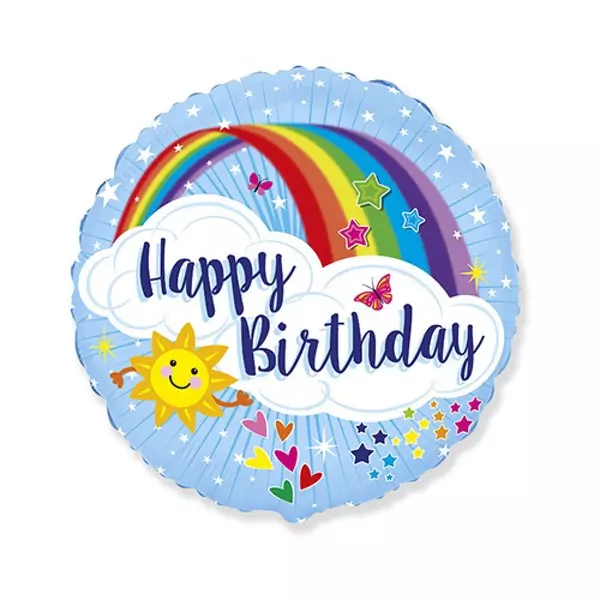 Happy Birthday szivárványos égbolt fólia lufi - 45 cm