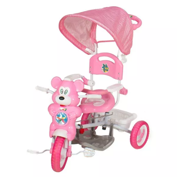 Tricicletă cu parasolar și ursuleț - roz