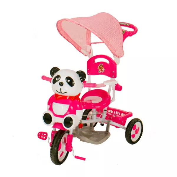 Tricicletă cu parasolar și ursuleț panda - roz