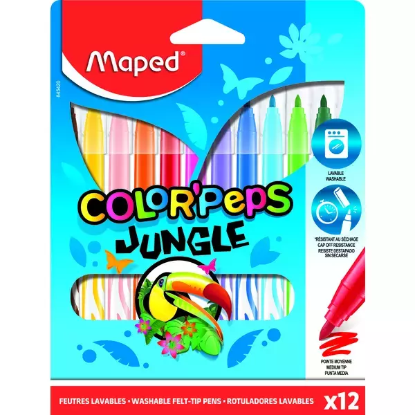 MAPED: Color Peps Jungle kimosható, színes filctoll készlet, 12 db-os