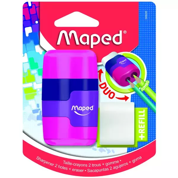 MAPED: Connect kétlyukú, tartályos hegyező és radír - rózsaszín