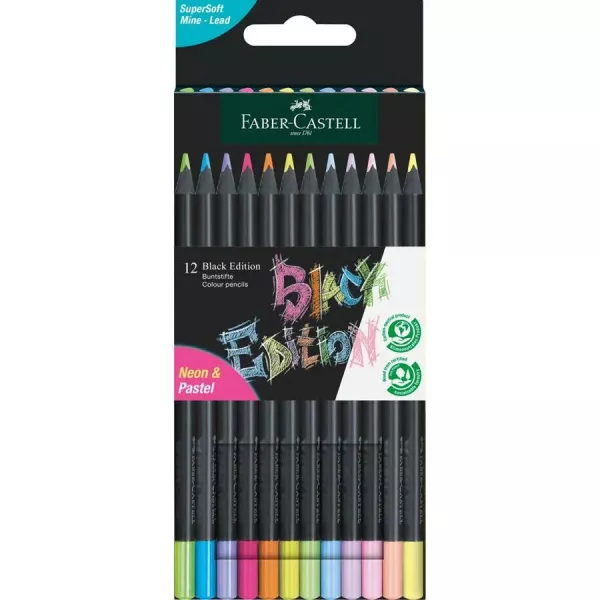Faber-Castell: Black Edition színes ceruza szett, pasztell-neon - 12 db-os